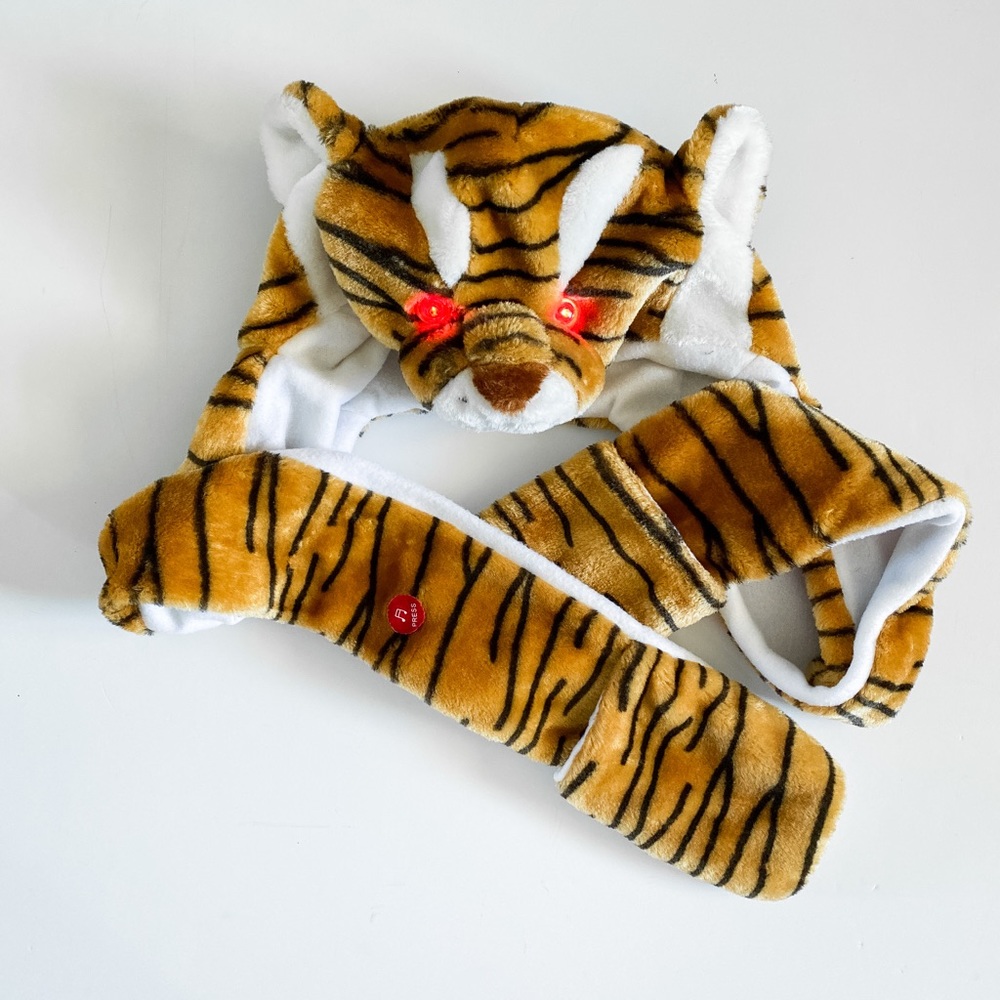 Furry Tiger hat scarf kids Light up eyes Mittens